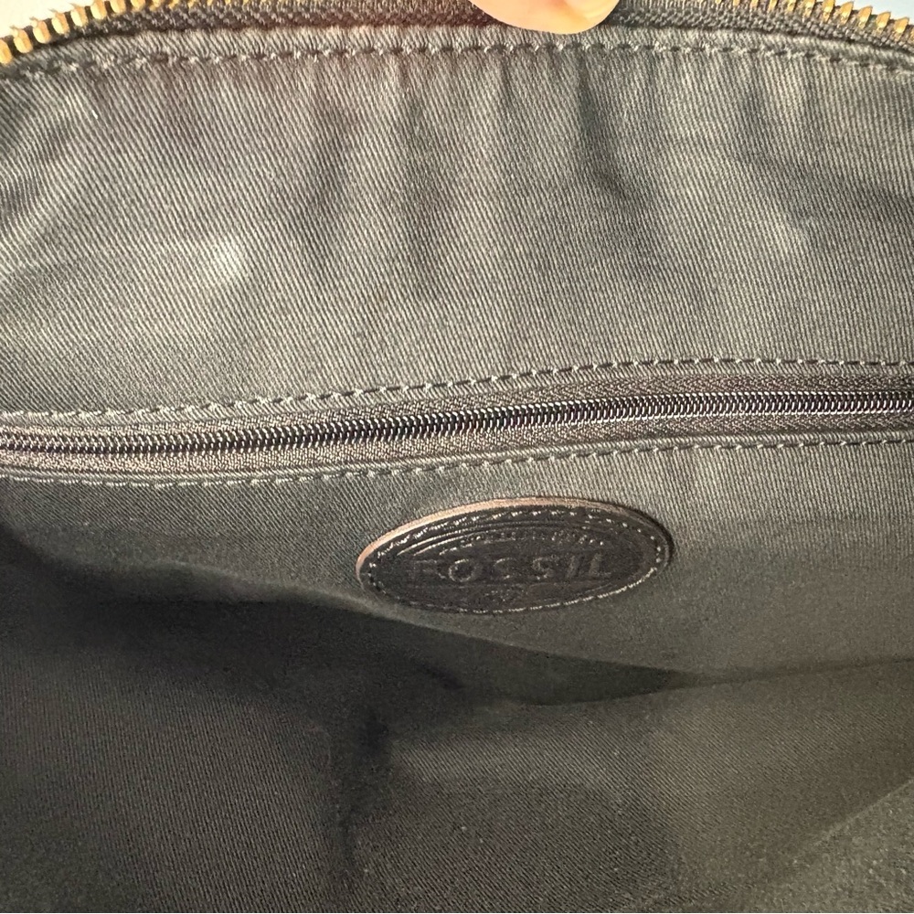 Fossil Black Leather Memoir Anthology Fold Over Tote Crossbody Bag - Picture 11 of 13